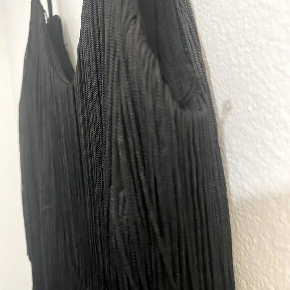 Zara | Black Fringe Tassels Tiered Mini Dress Spaghetti Strap 1920s - Picture 5 of 8